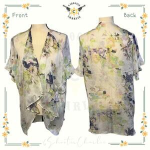 Women's BCBG Generation Sheer Shrug Kimono Wrap Cover Up White Floral XS/S